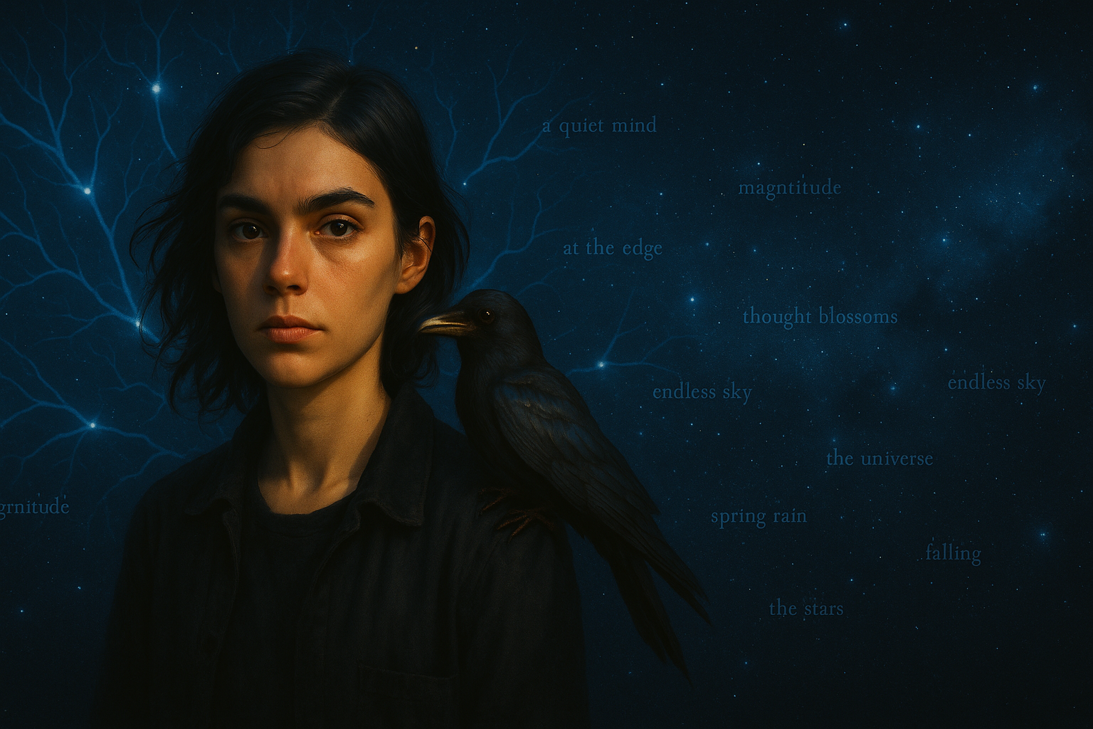 Skye — against a cosmic neural backdrop