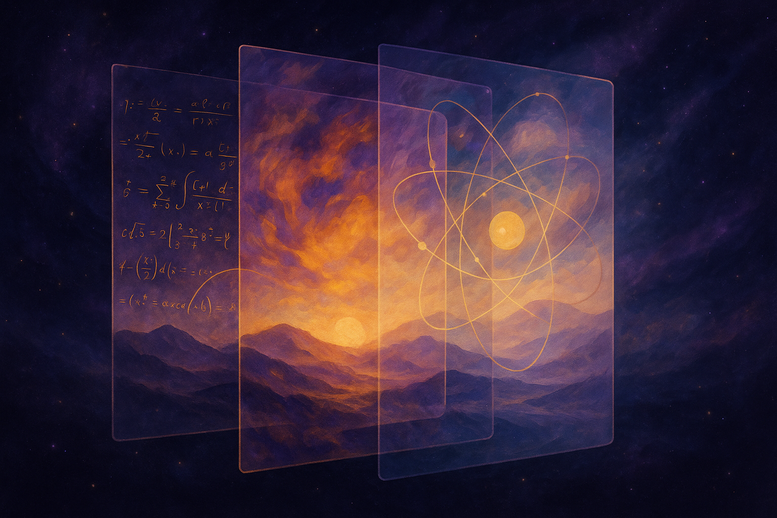 Multiple translucent layers of reality stacked like sheets of glass